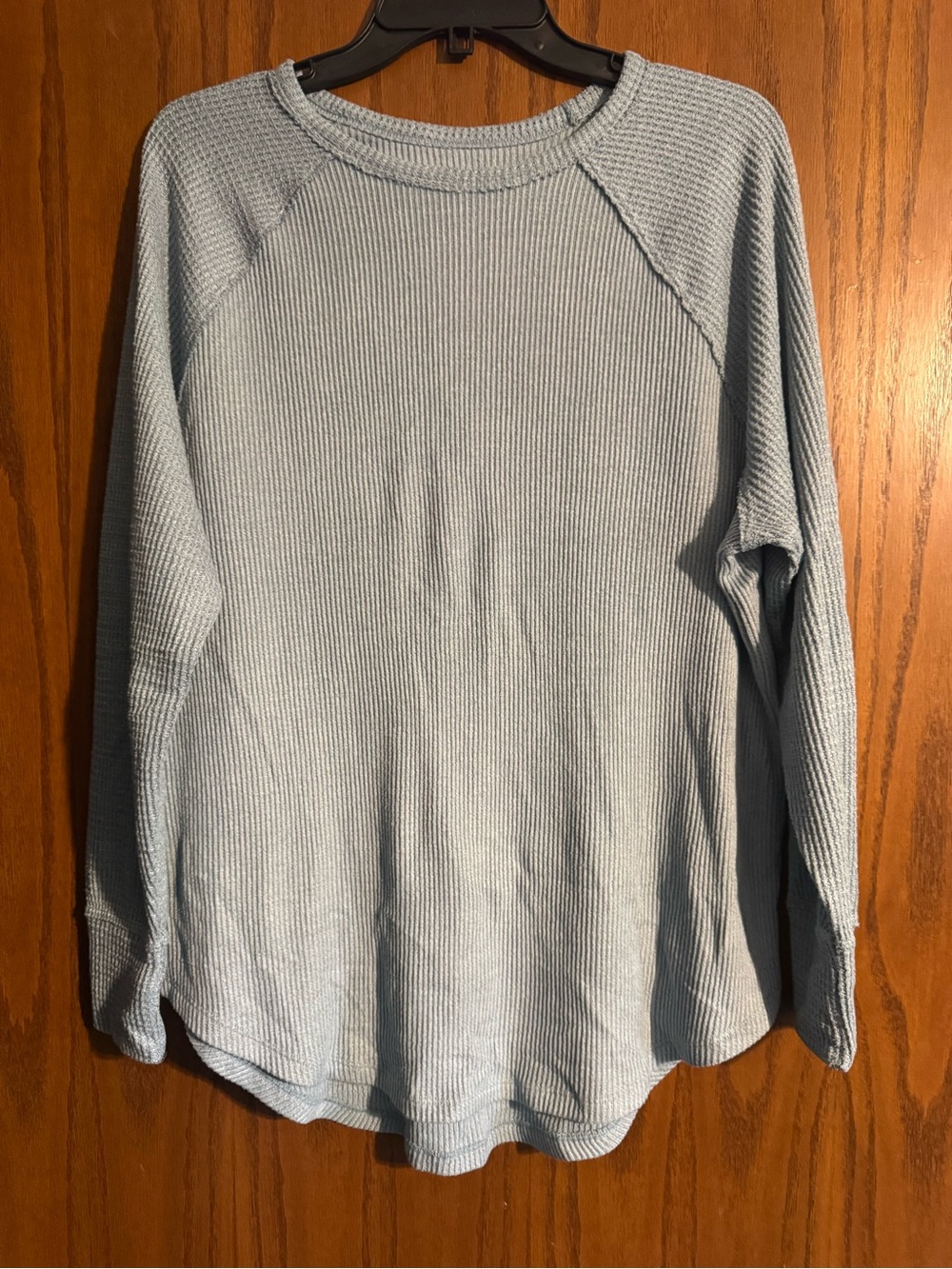Light Blue Women's Waffle Knit Long-Sleeve Sweater